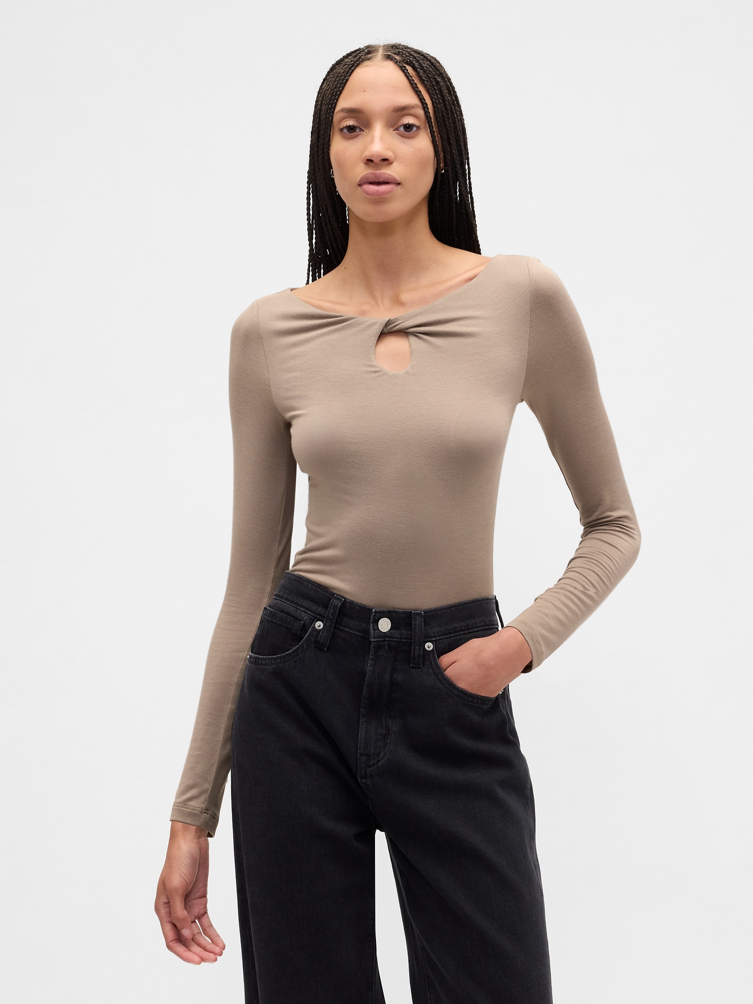 Twist Boatneck Top - Medium Cool Brown