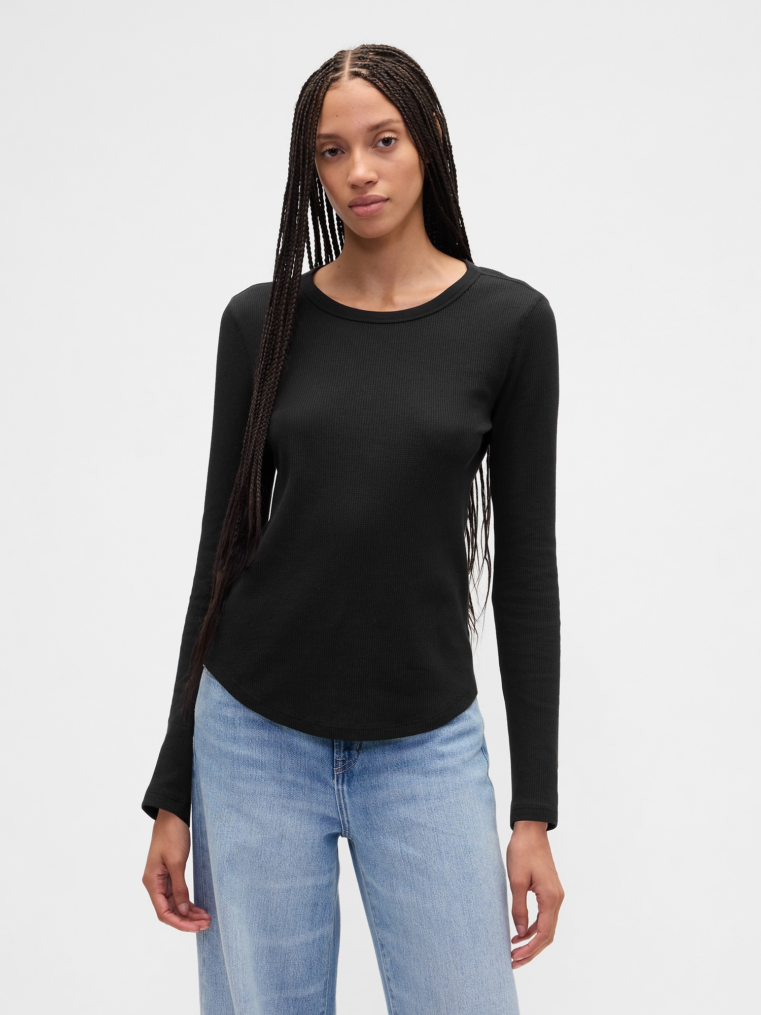 Waffle-Knit Crewneck T-Shirt - Black
