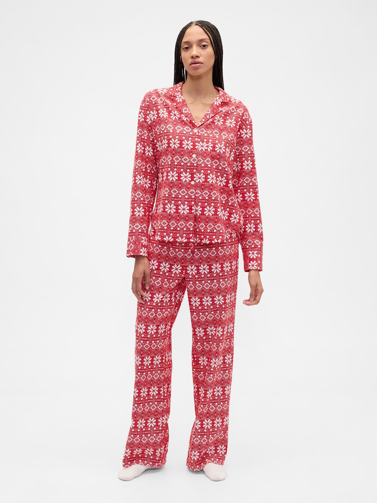 Flannel Pull-On PJ Pants - Red Snowflakes