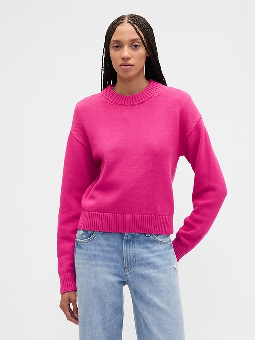 Image number 1 showing, Relaxed Cropped Crewneck Sweater