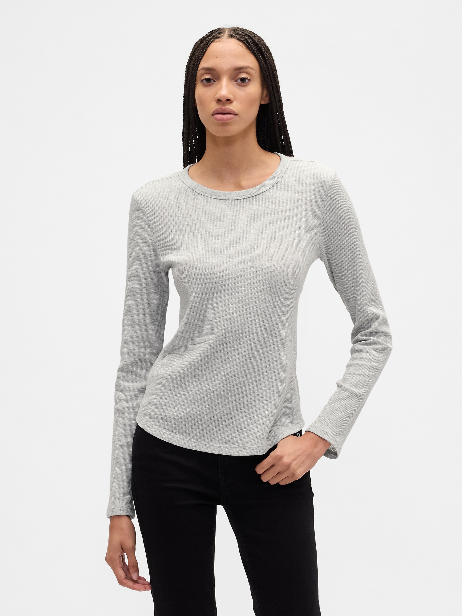 Waffle-Knit Crewneck T-Shirt - Light Heather Gray