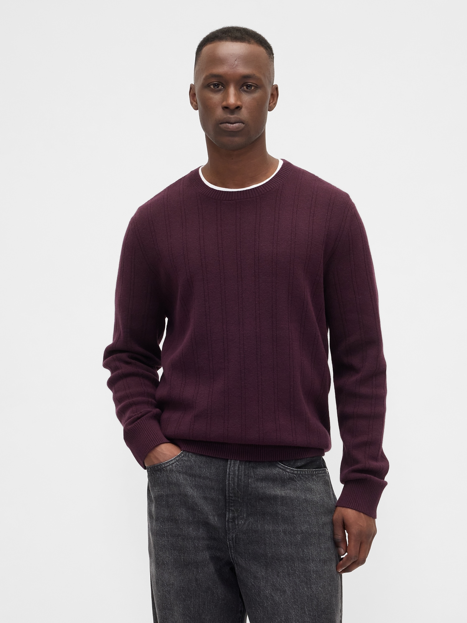 CashSoft Ribbed Crewneck Sweater - Bordeaux Global