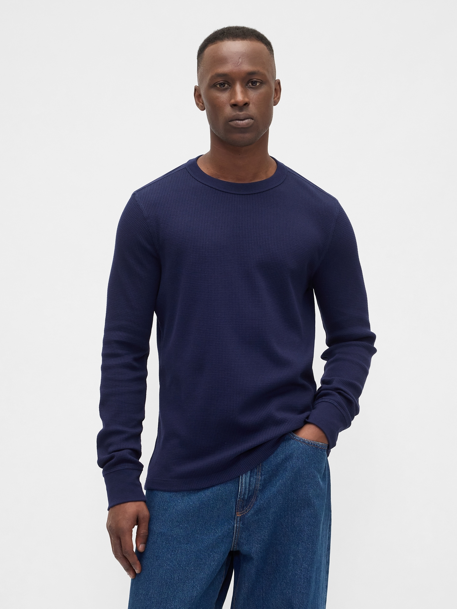 Waffle-Knit Crewneck T-Shirt - Navy Uniform