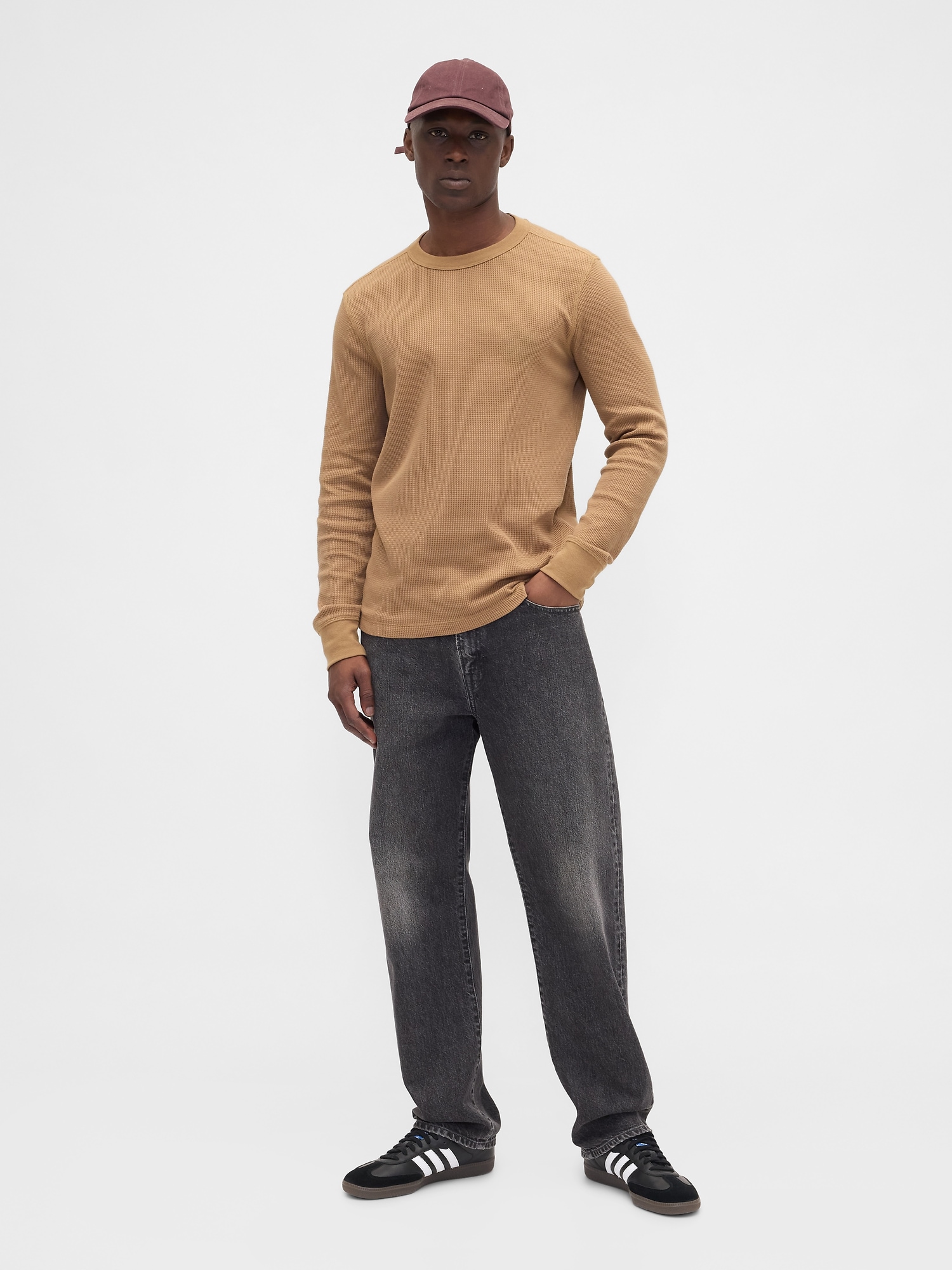 Gap Factory Waffle-knit Crewneck T-shirt In Brown