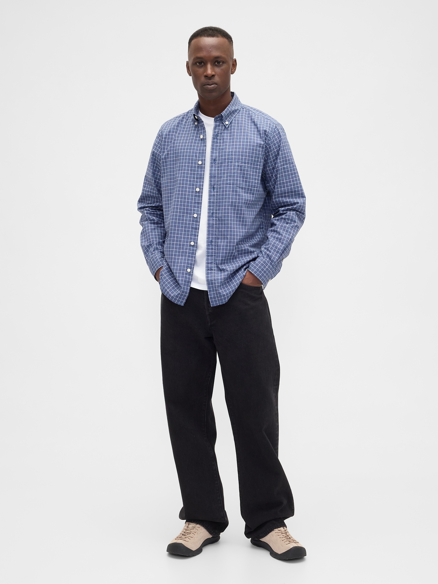 Gap Factory Stretch Poplin Shirt In Standard Fit In Blue