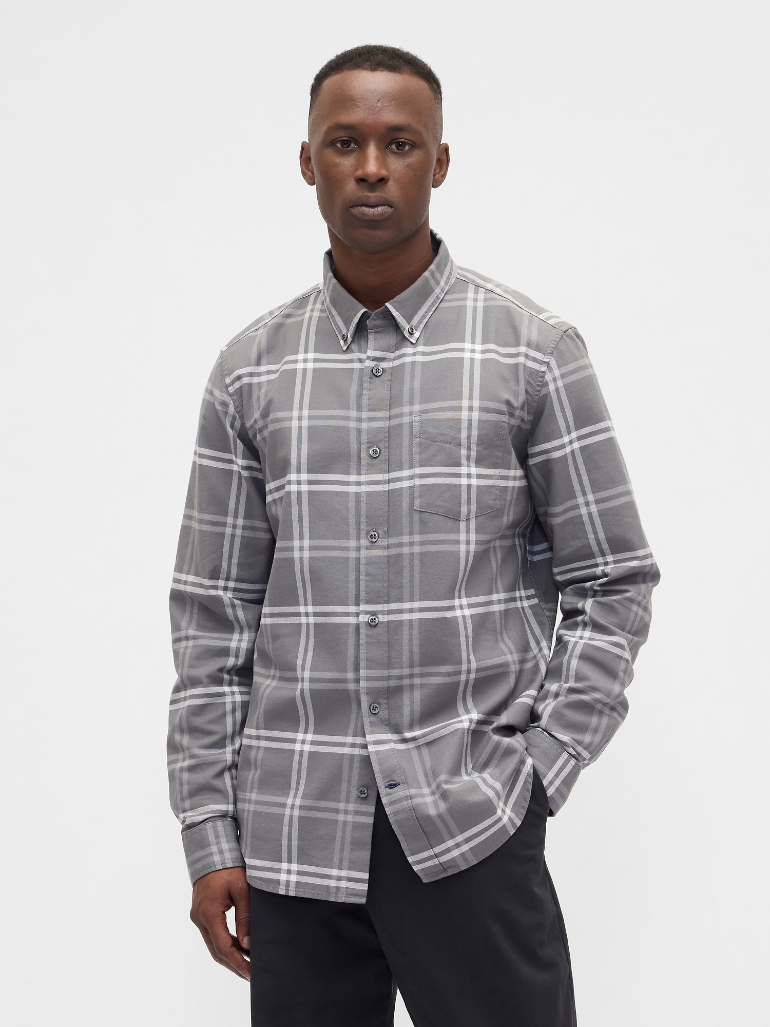 Oxford Shirt in Standard Fit - Tonal Gray Plaid