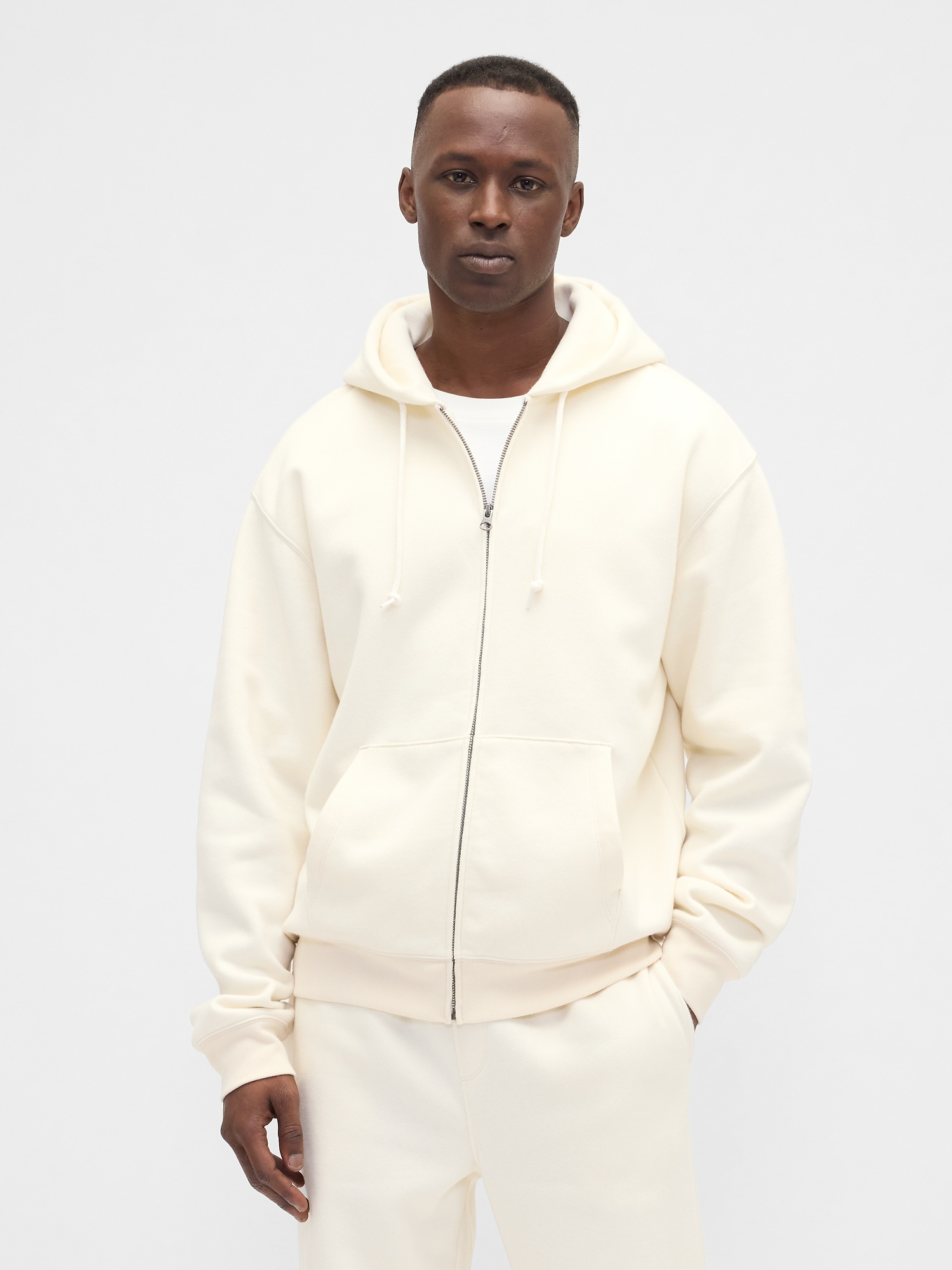Vintage Soft Oversized Zip Hoodie - Ivory Cream Frost