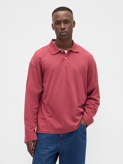 Image number 1 showing, Boxy Stretch Pique Polo Shirt