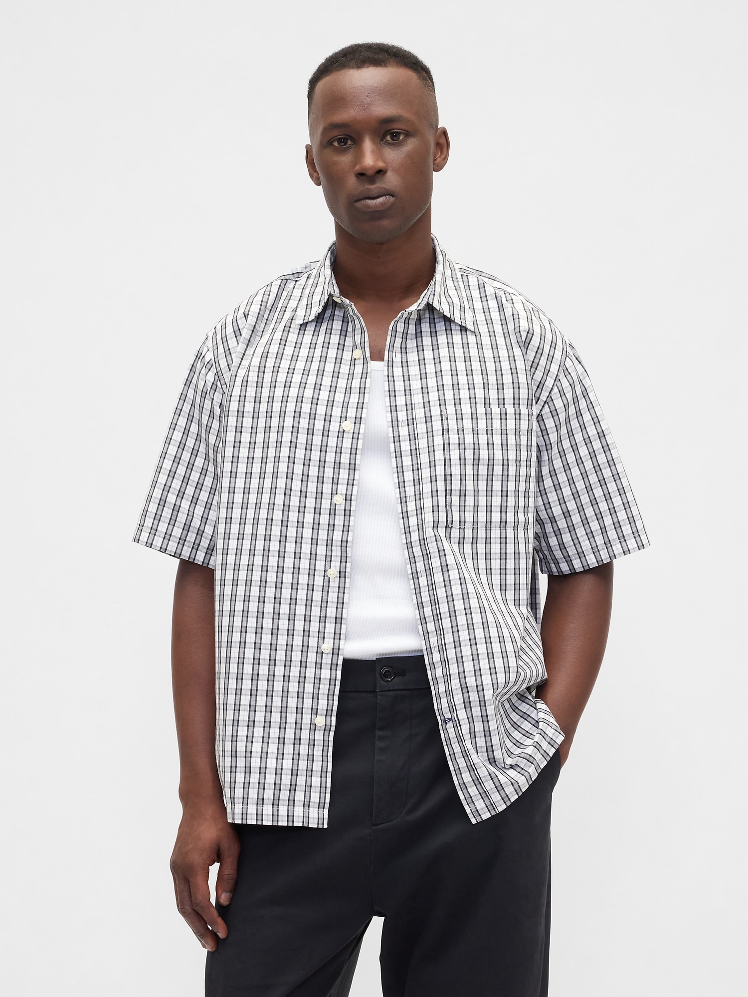 Poplin Shirt in Boxy Fit - Gray