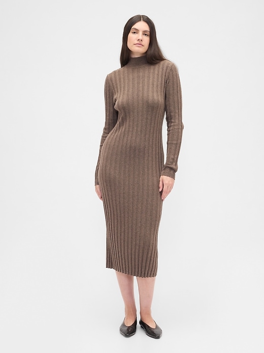 Image number 4 showing, CashSoft Ribbed Mockneck Midi Dress