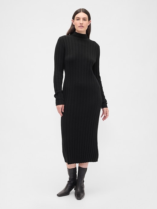 Image number 4 showing, CashSoft Ribbed Mockneck Midi Dress