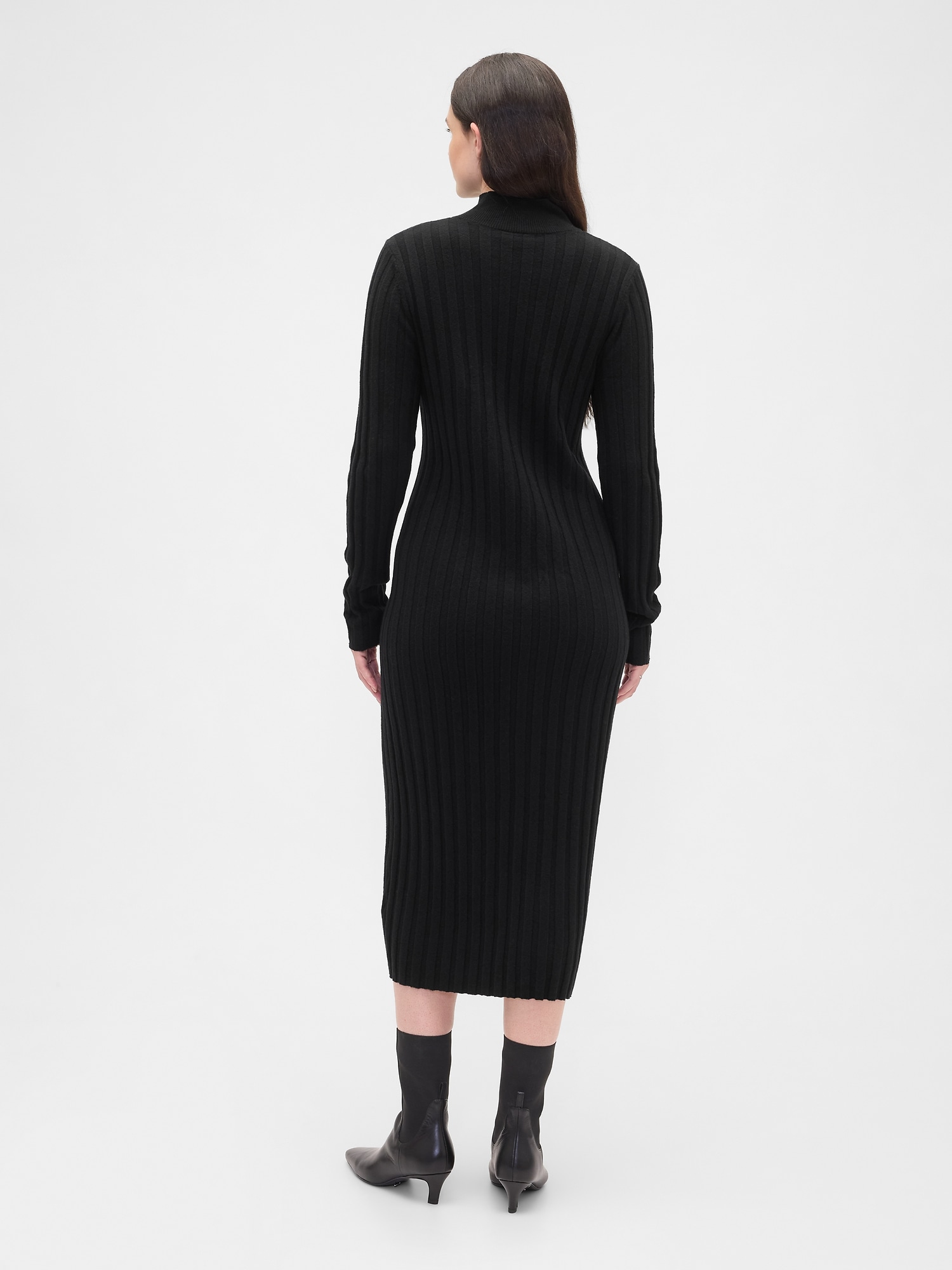 Gap Factory Cashsoft Ribbed Mockneck Midi Dress In Black
