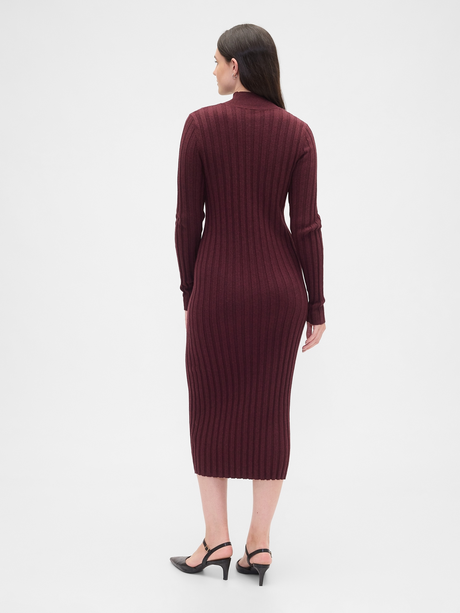 Gap Factory Cashsoft Ribbed Mockneck Midi Dress In Burgundy