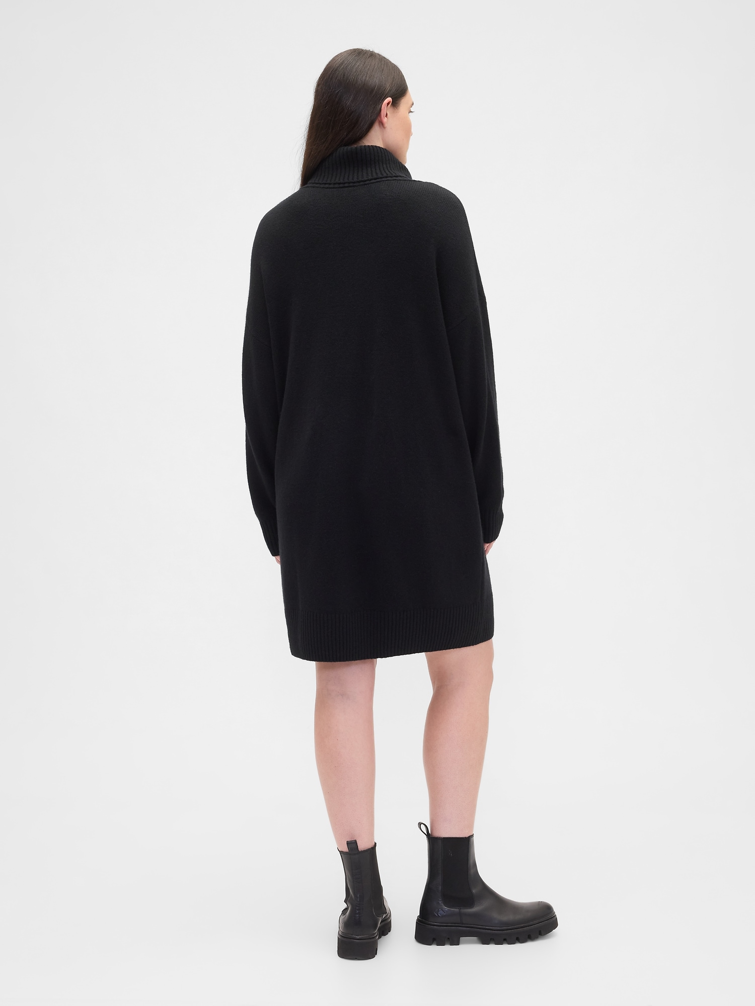Gap Factory Cashsoft Relaxed Turtleneck Sweater Mini Dress In Black