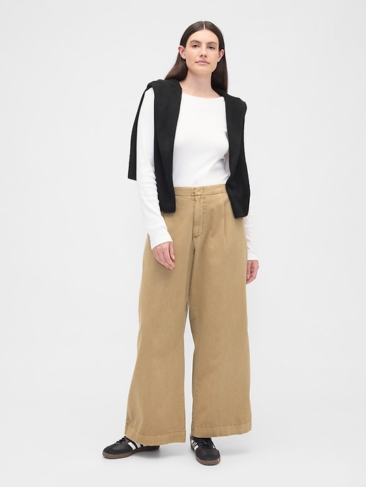 Image number 5 showing, High Rise Pleated Relaxed Wide-Leg Khakis