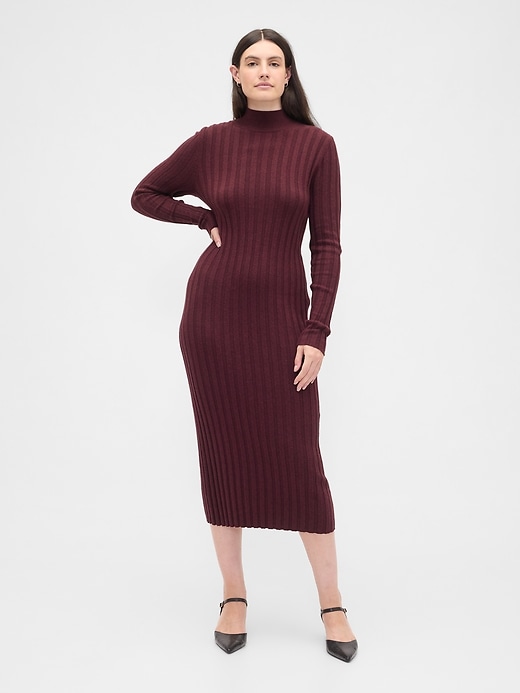 Image number 4 showing, CashSoft Ribbed Mockneck Midi Dress