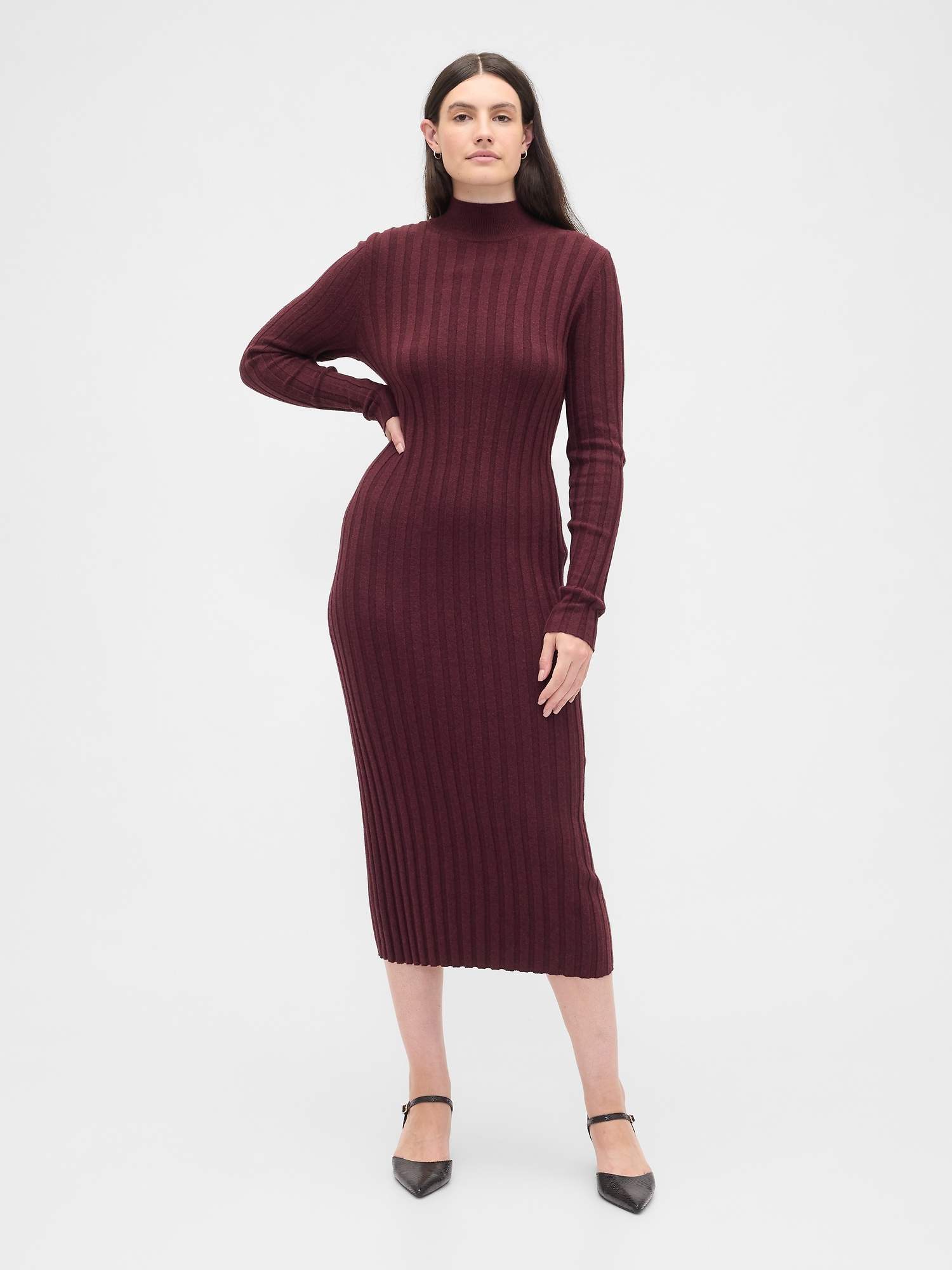 Gap Factory Cashsoft Ribbed Mockneck Midi Dress In Burgundy