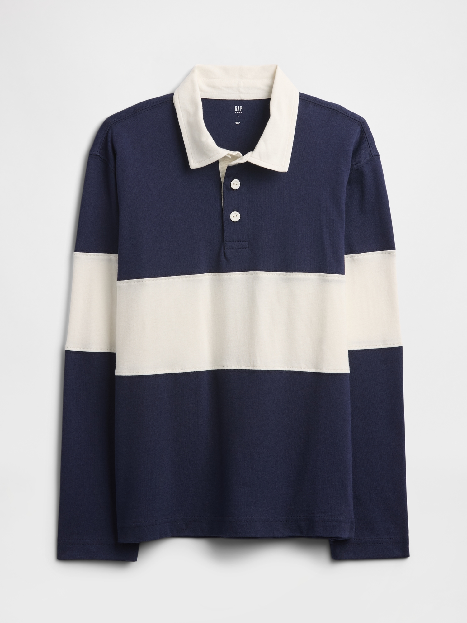 Kids Relaxed Stripe Rugby Polo Shirt - Navy Stripe