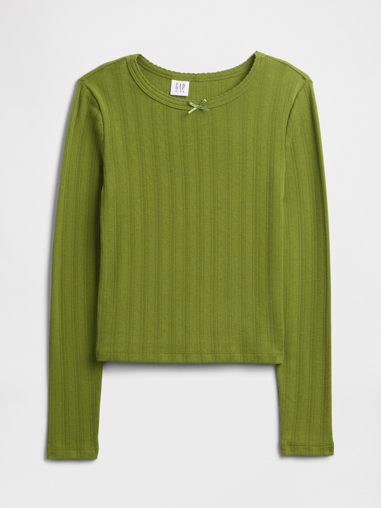Kids Ribbed Pointelle T-Shirt - Calla Green