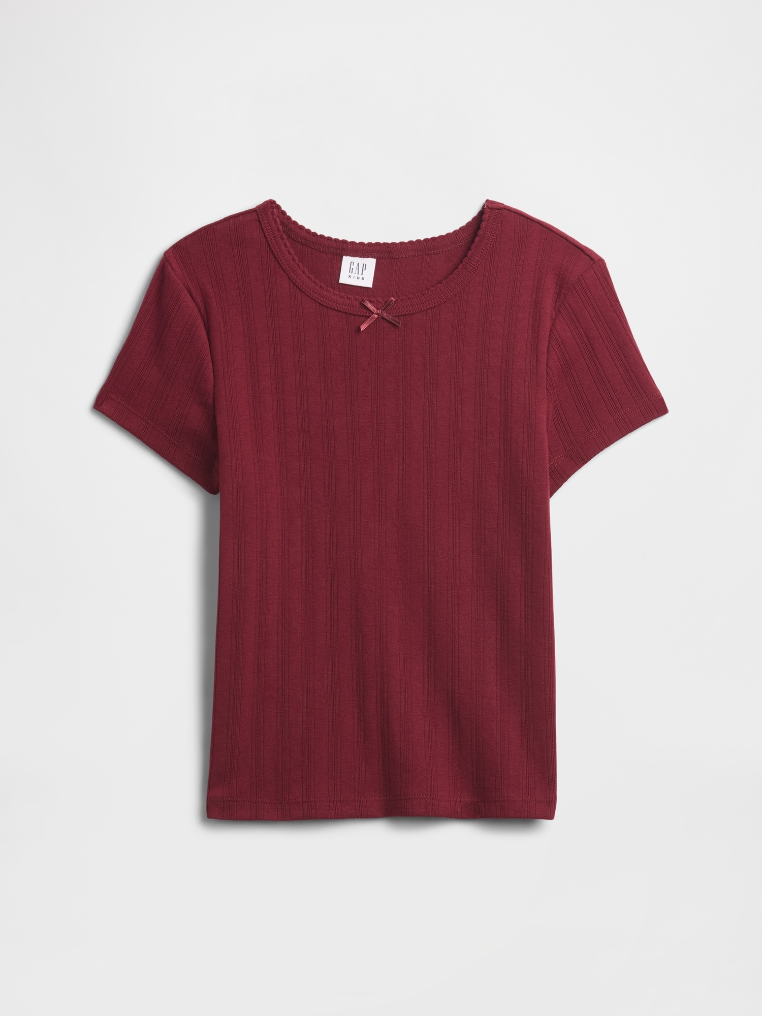 Kids Ribbed Pointelle T-Shirt - Red Delicious