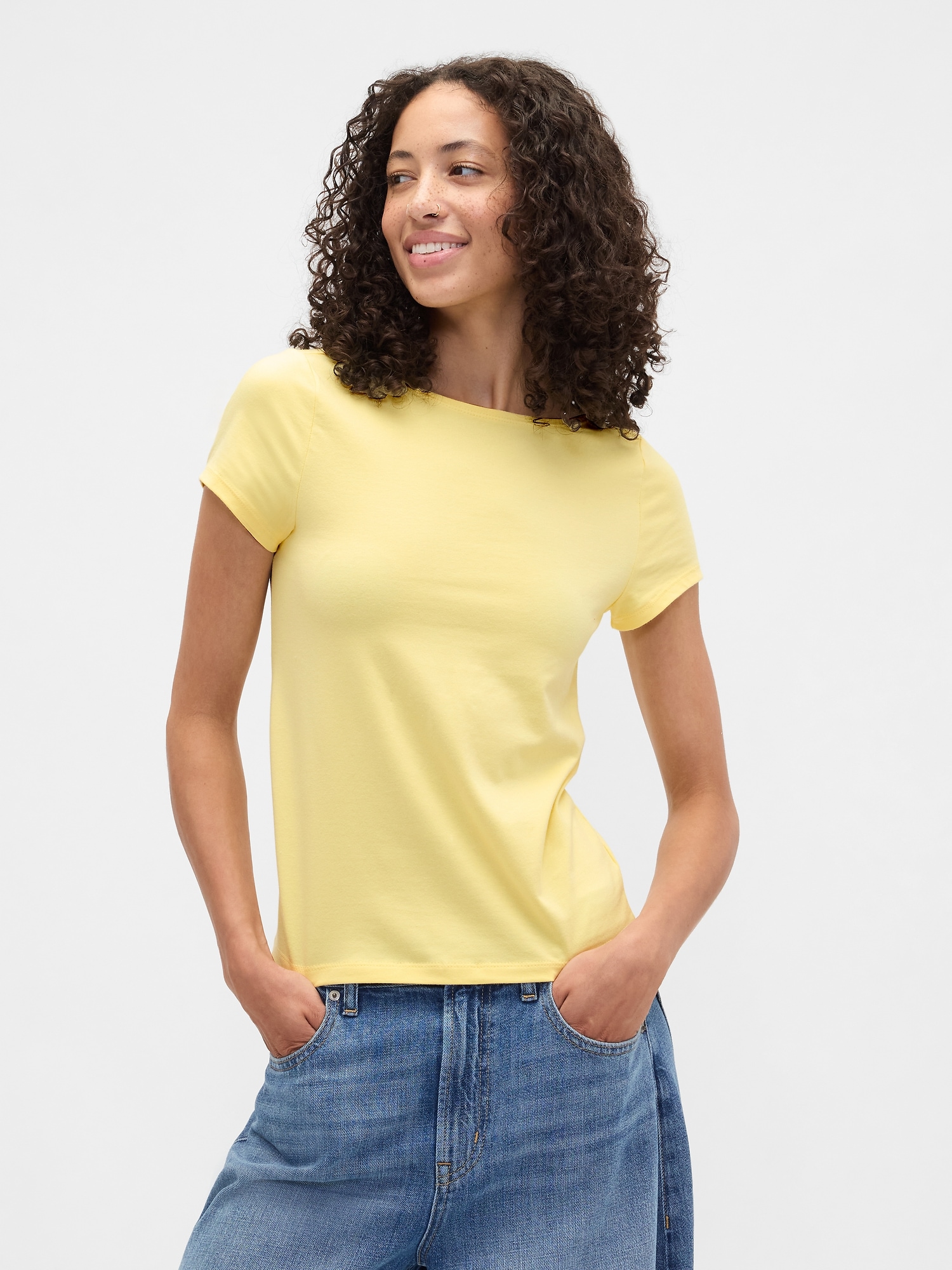 Boatneck Open-Back T-Shirt - Pale Banana