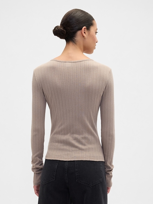 Image number 2 showing, Ribbed Pointelle Henley T-Shirt
