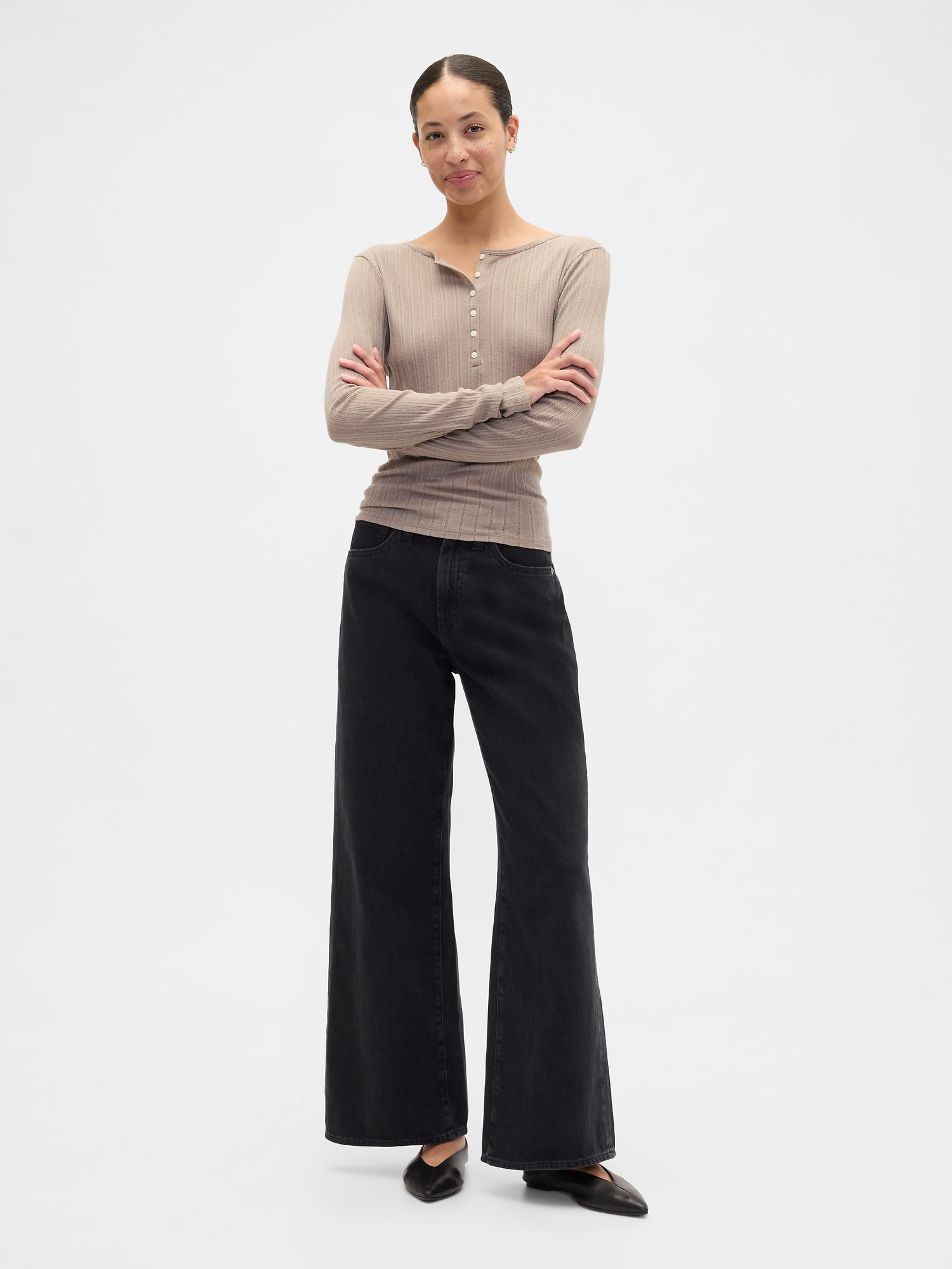 Gap Factory Ribbed Pointelle Henley T-shirt In Neutral