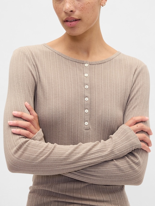 Image number 4 showing, Ribbed Pointelle Henley T-Shirt