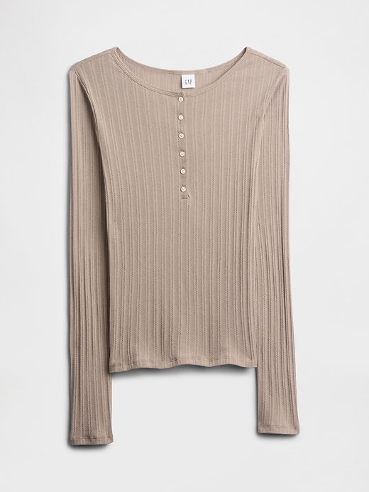 Image number 5 showing, Ribbed Pointelle Henley T-Shirt