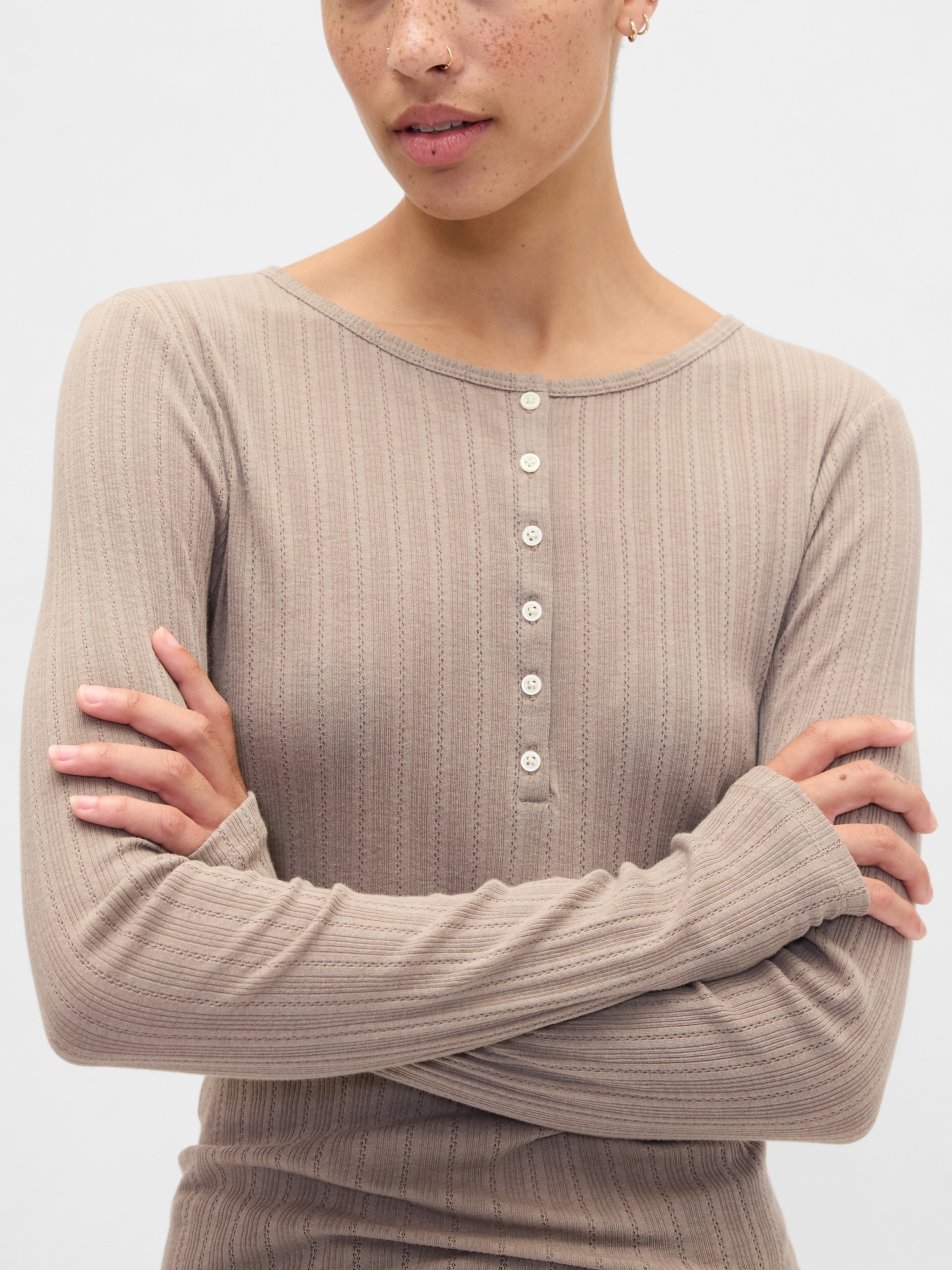 Gap Factory Ribbed Pointelle Henley T-shirt In Neutral
