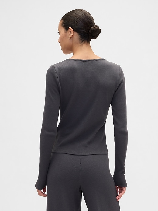 Image number 2 showing, Waffle-Knit Henley PJ Top