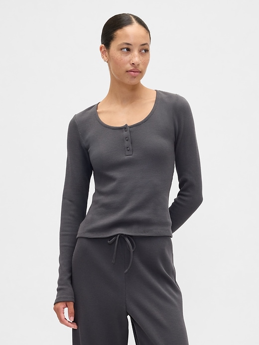 Image number 1 showing, Waffle-Knit Henley PJ Top