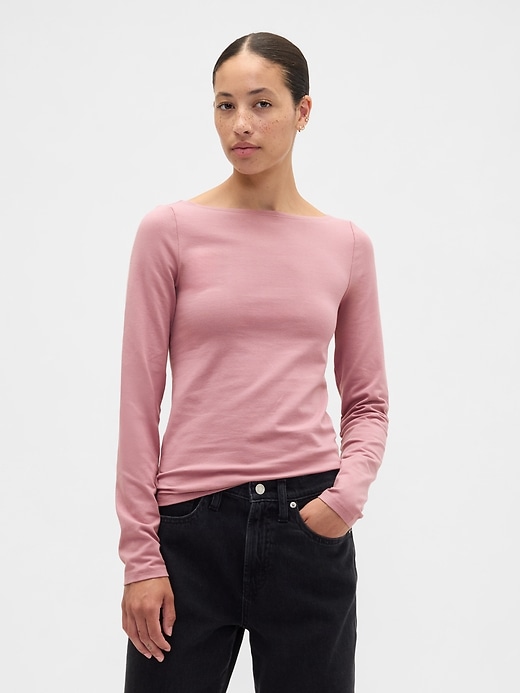Image number 1 showing, Stretch Jersey Boatneck T-Shirt