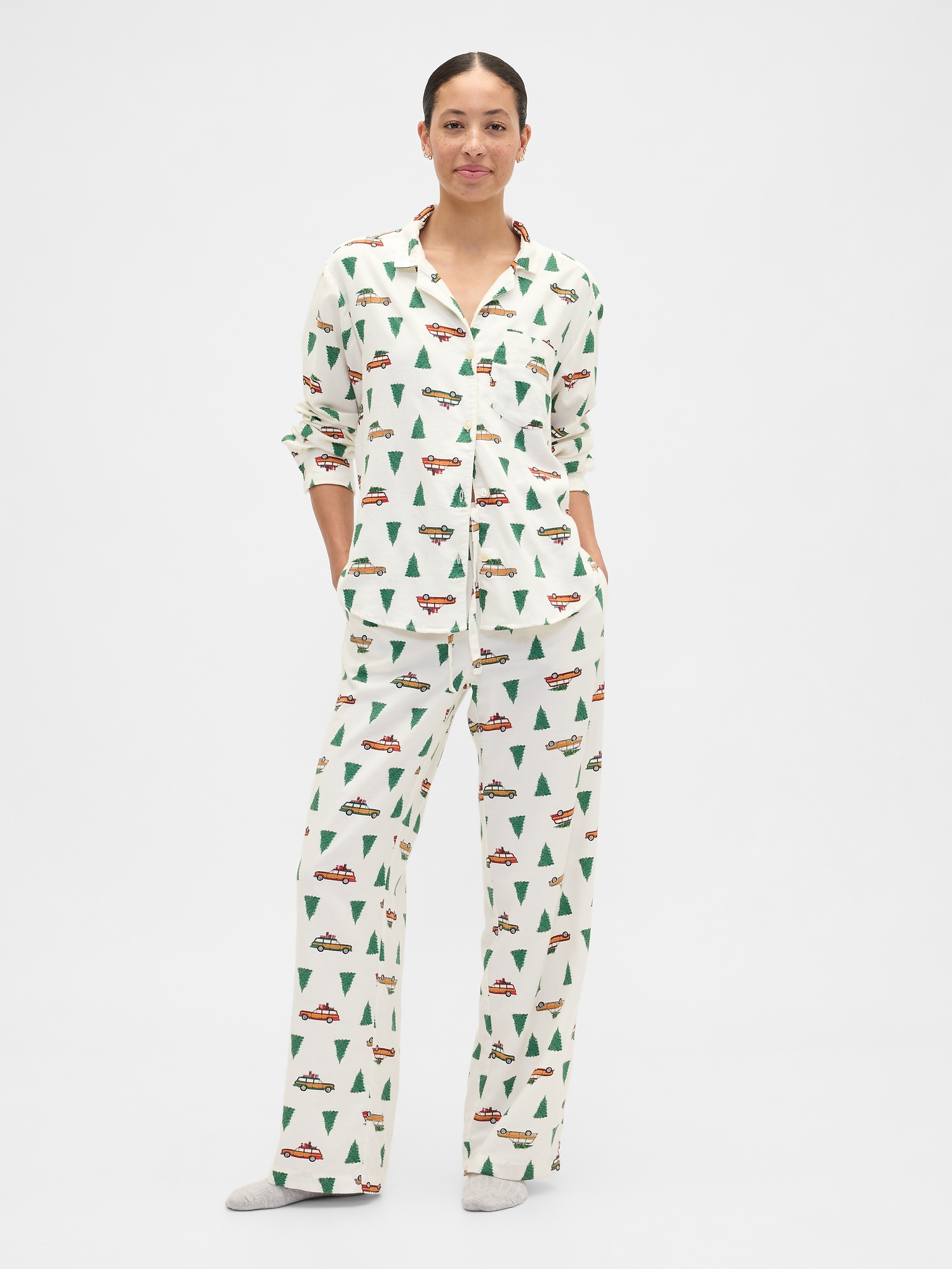 Flannel Pull-On PJ Pants - Trees Cars