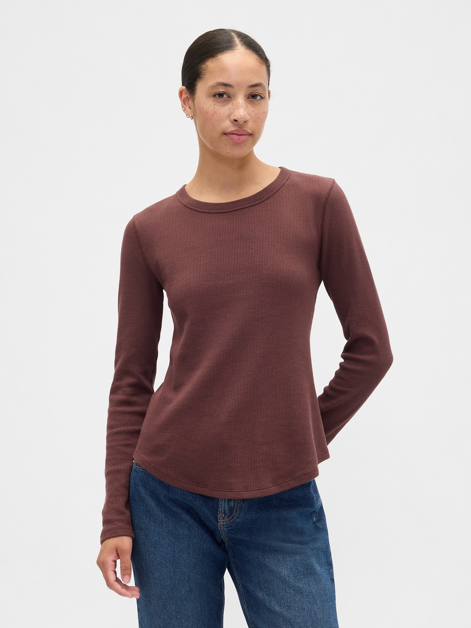 Waffle-Knit Crewneck T-Shirt - Chocolate Bar Brown