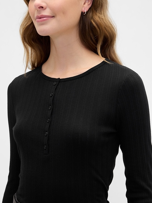 Image number 4 showing, Ribbed Pointelle Henley T-Shirt