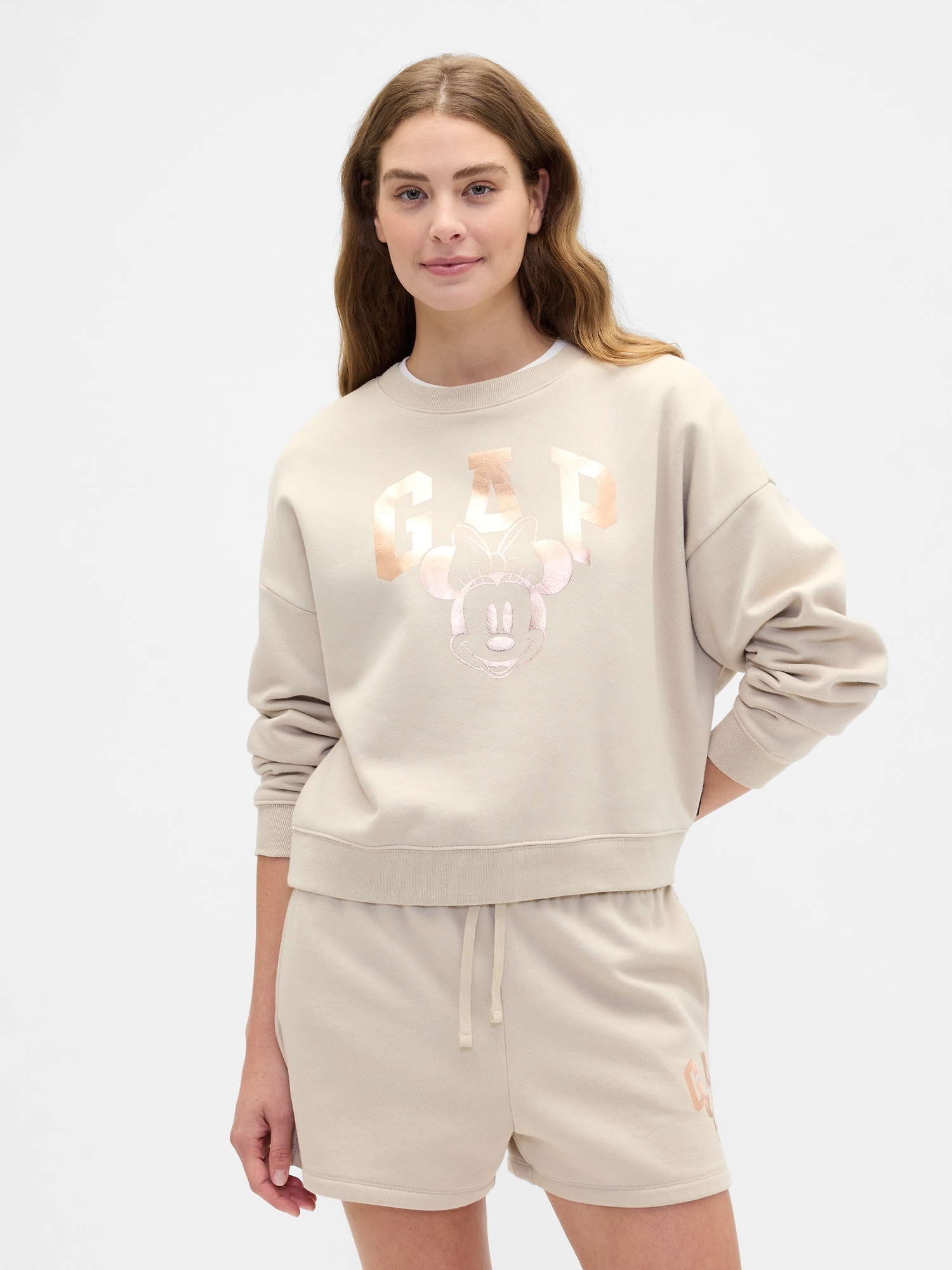 Gap × Disney Minnie Mouse Oversized Logo Sweatshirt - Disney Family Bedrock Beige