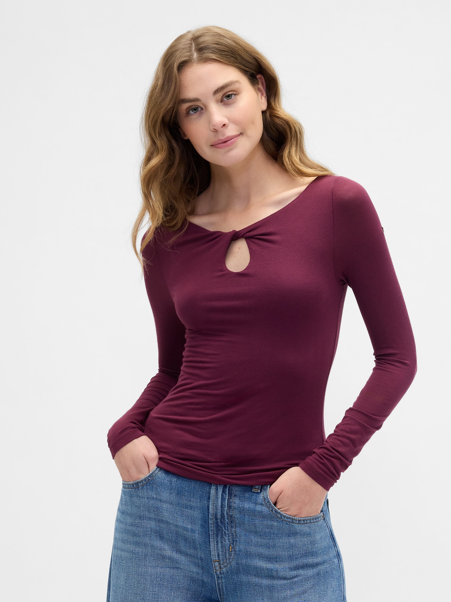 Twist Boatneck Top - Tuscan Red