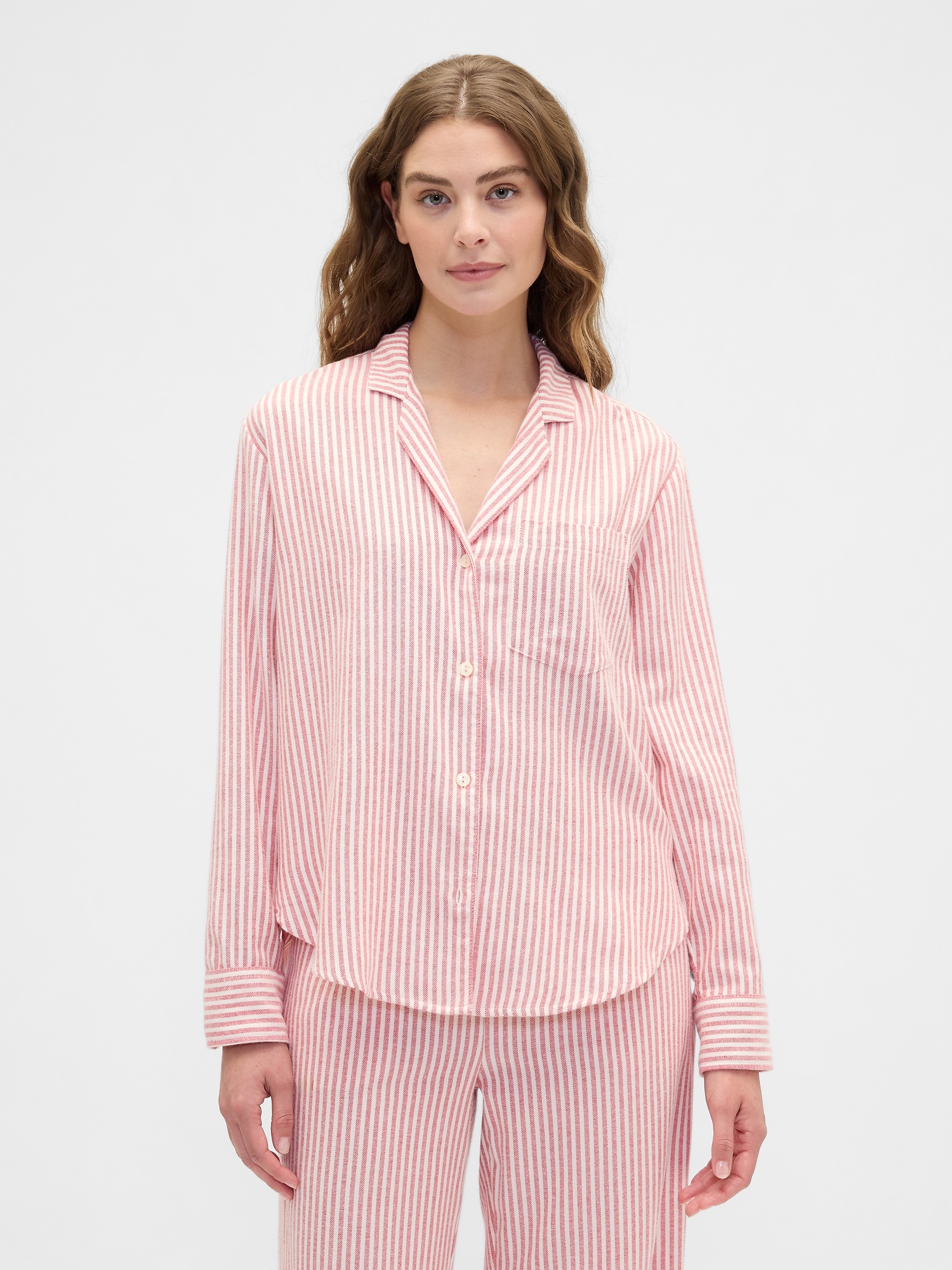 Relaxed Flannel Sleep Shirt - Red Stripe