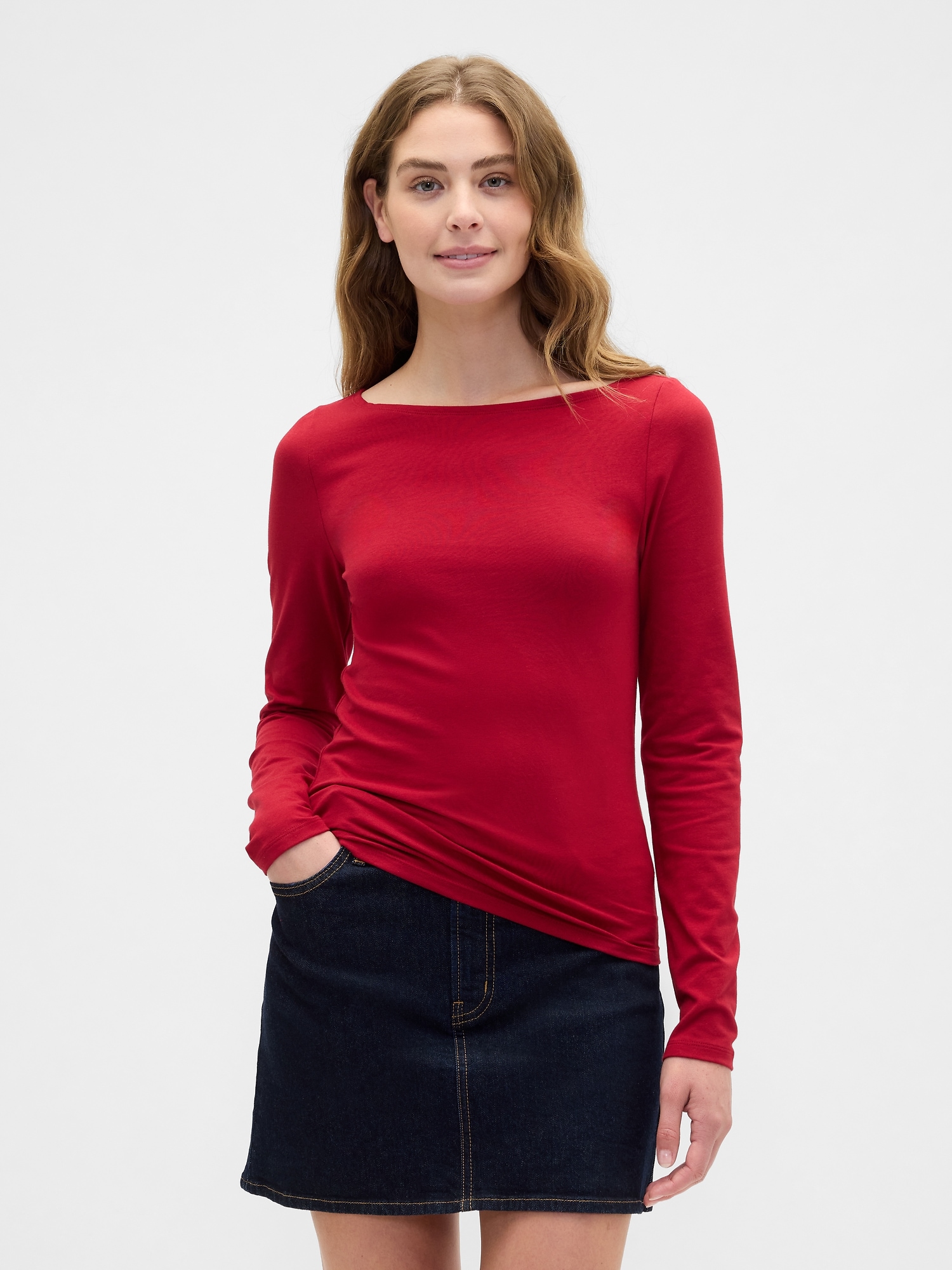 Stretch Jersey Boatneck T-Shirt - Burgundy Sled