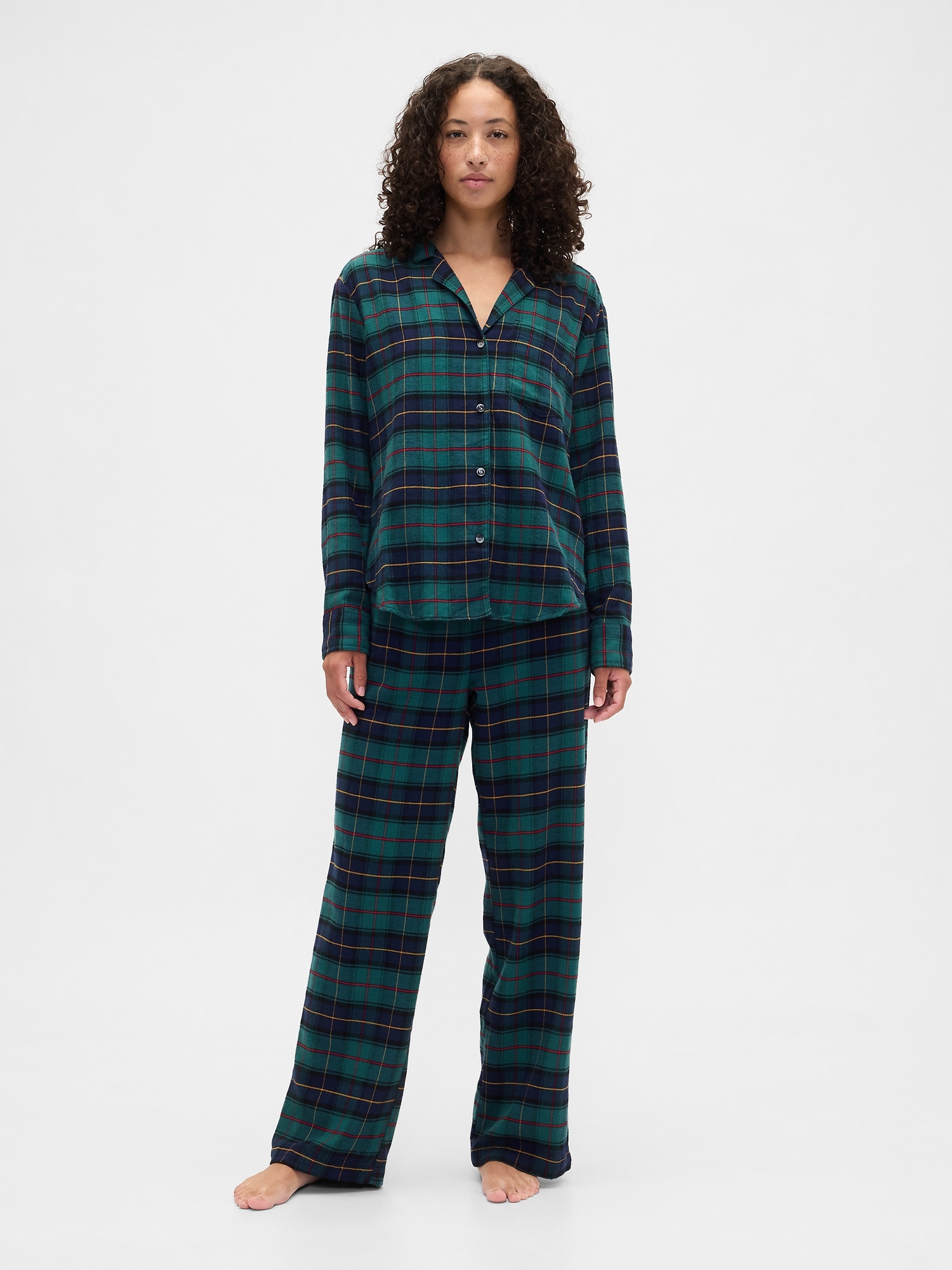 Gap Factory Relaxed Flannel Sleep Shirt In Green