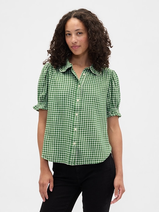 Image number 1 showing, Relaxed Flannel Puff Sleeve Shirt