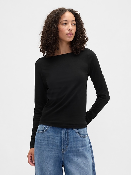 Image number 1 showing, Stretch Jersey Boatneck T-Shirt