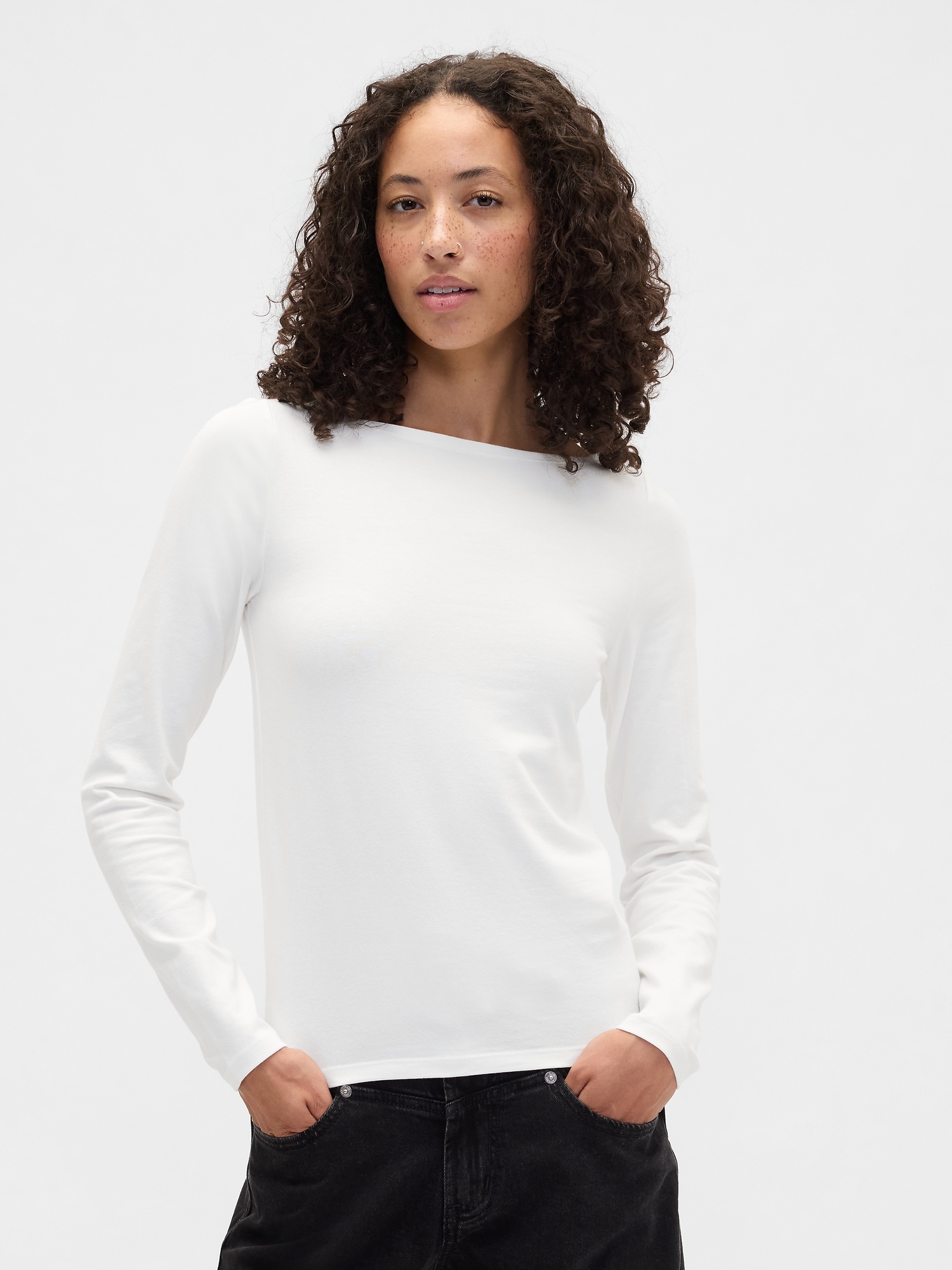 Stretch Jersey Boatneck T-Shirt - New Off White