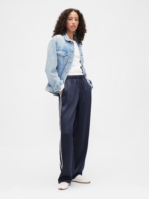 Satin Straight-Leg Crop Pants
