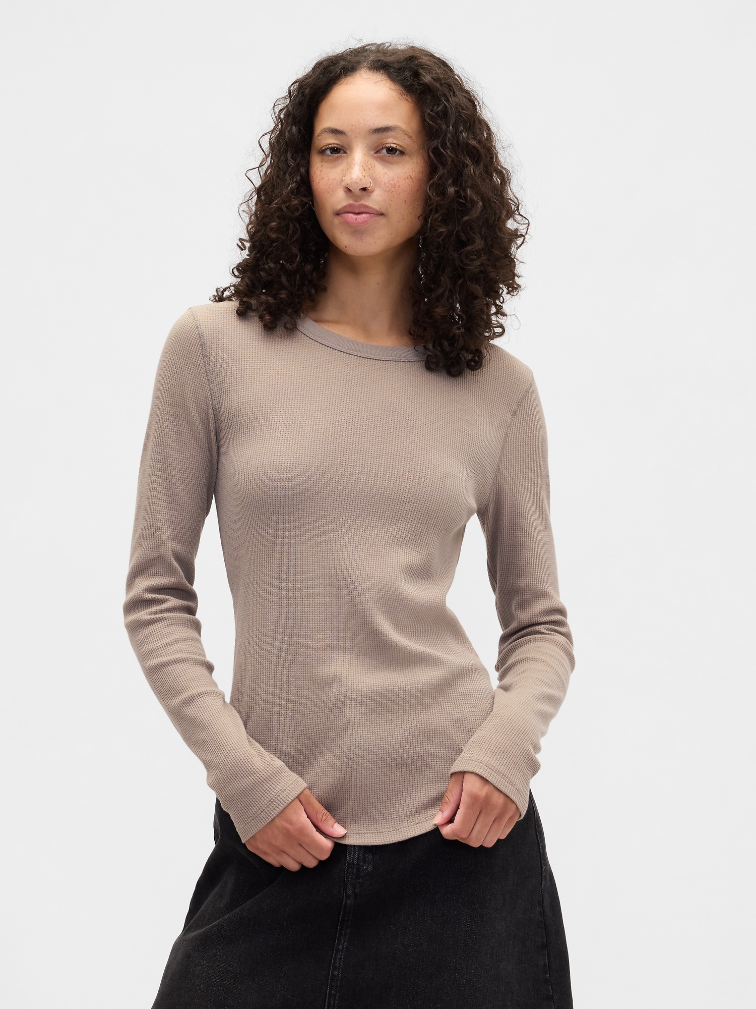 Waffle-Knit Crewneck T-Shirt - Medium Cool Brown