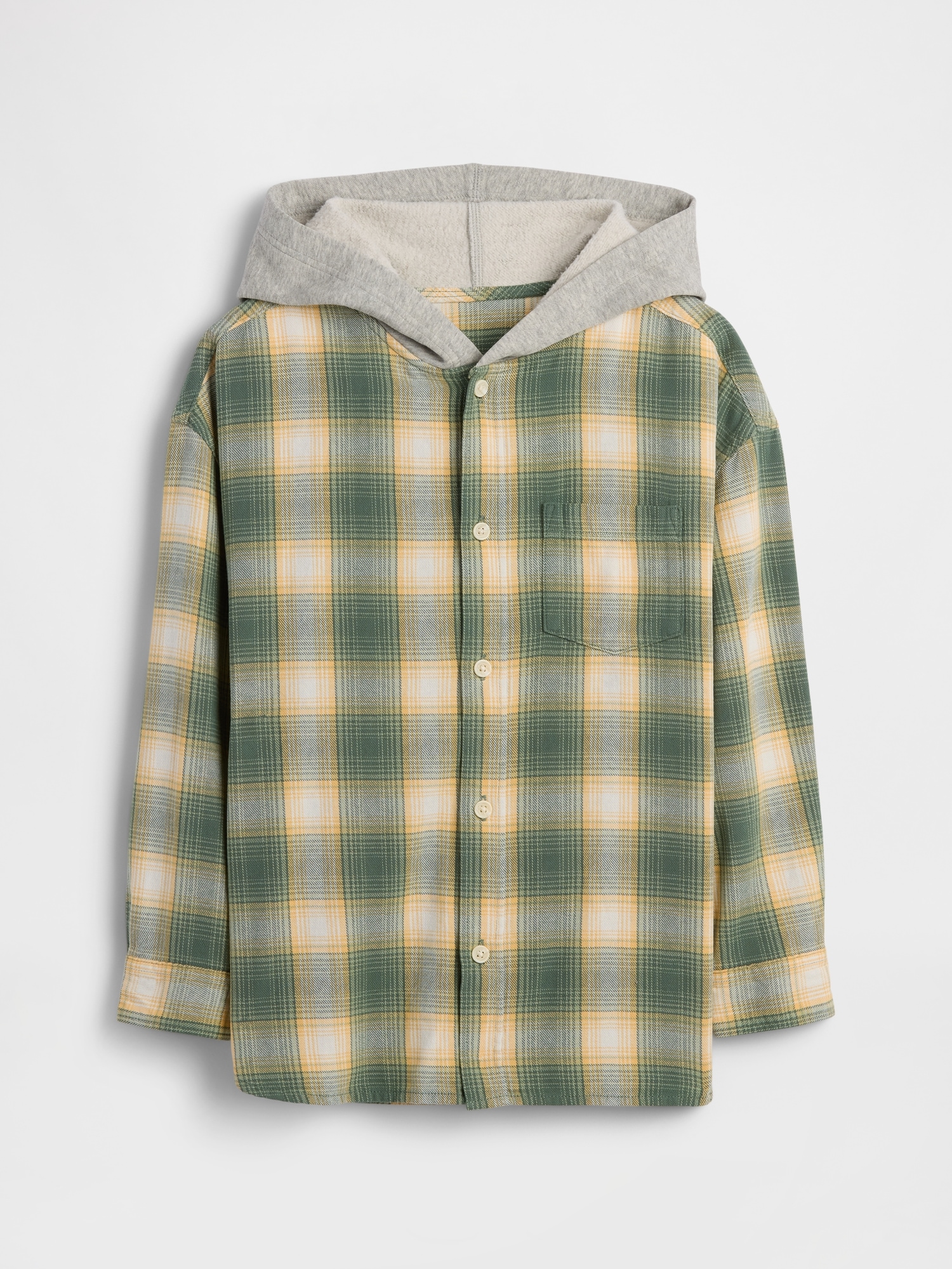 Kids Relaxed Hooded Flannel Shirt - Laurel Wreath Green