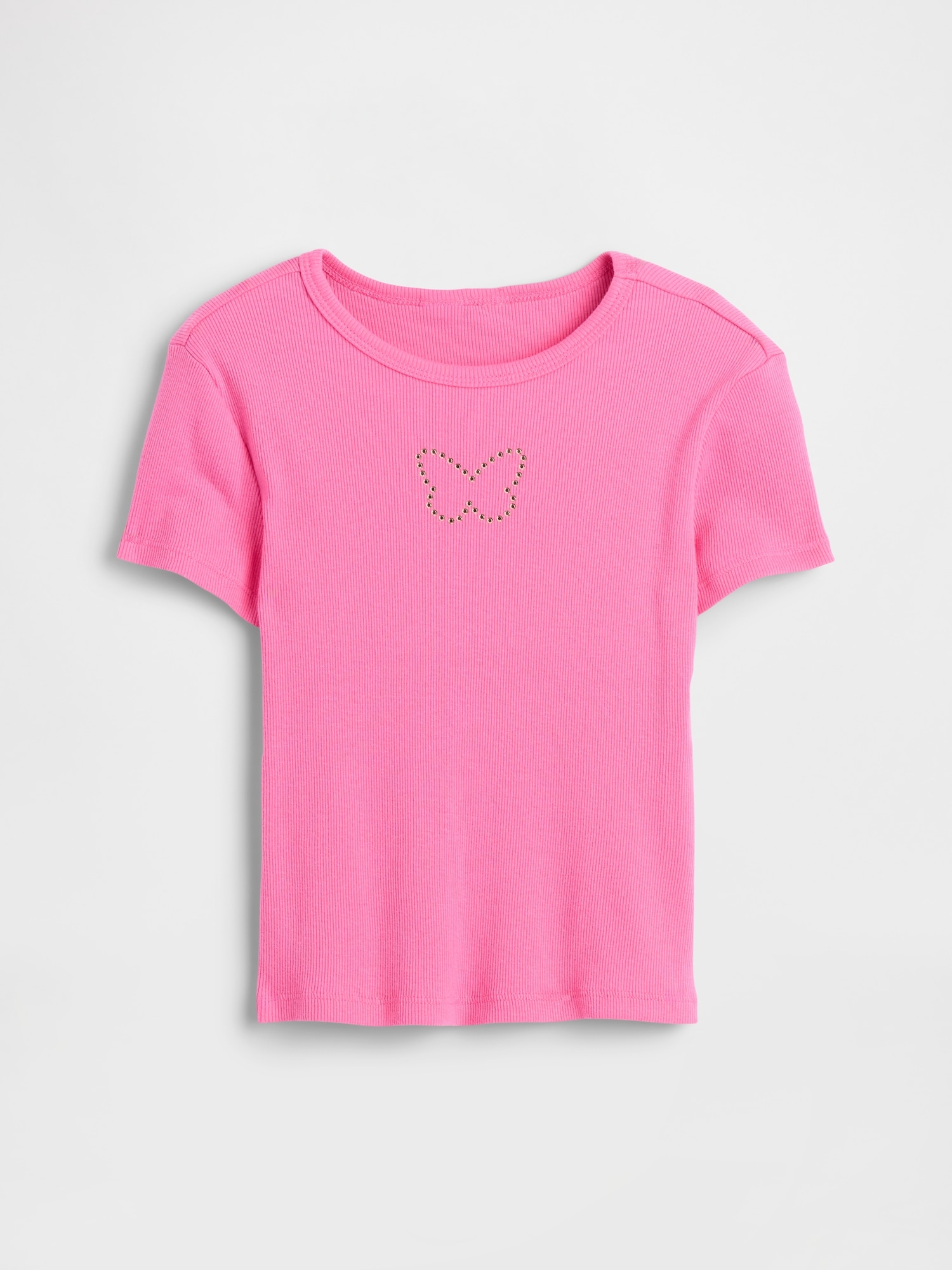 Kids Ribbed Pointelle T-Shirt - Love Letter Pink