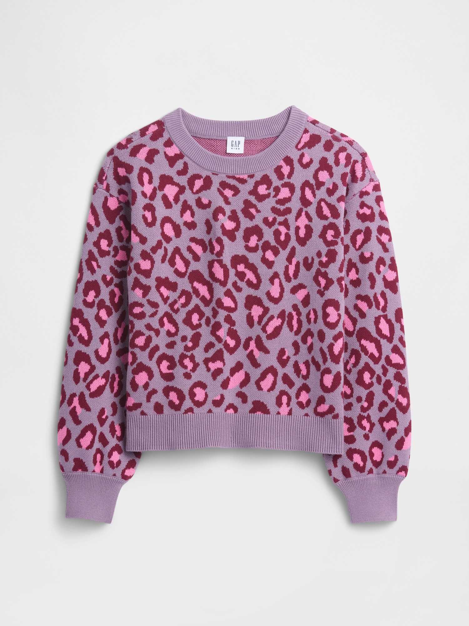 Kids Relaxed Intarsia Sweater - Purple Leopard