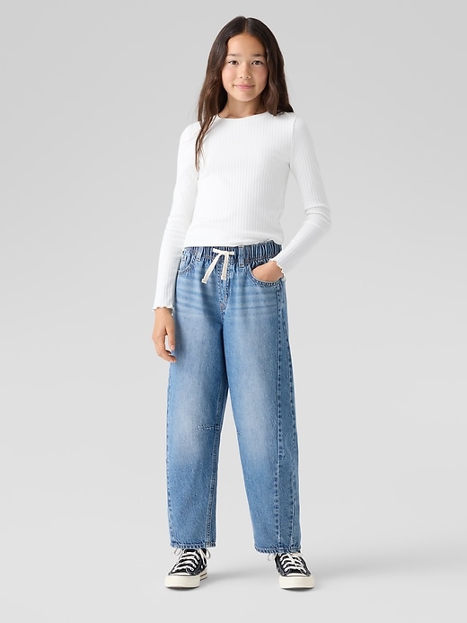 Image number 2 showing, Kids High Rise Pull-On Barrel Jeans